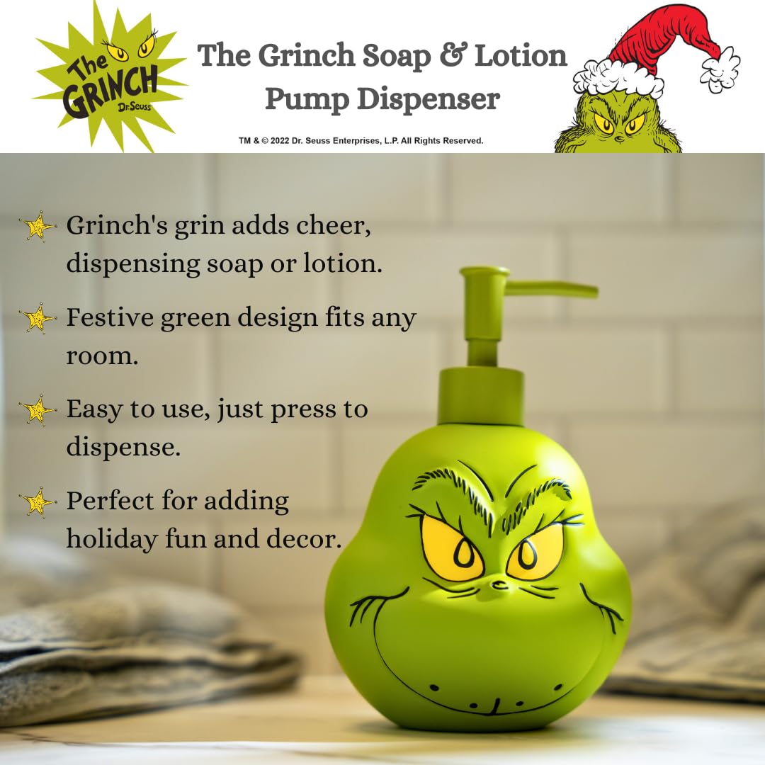 Collectibles Dr. Seuss' The Grinch Holiday Christmas Soap/Lotion/Hand Sanitizer Resin Pump Dispenser, 18.28 Ounces, (Officially